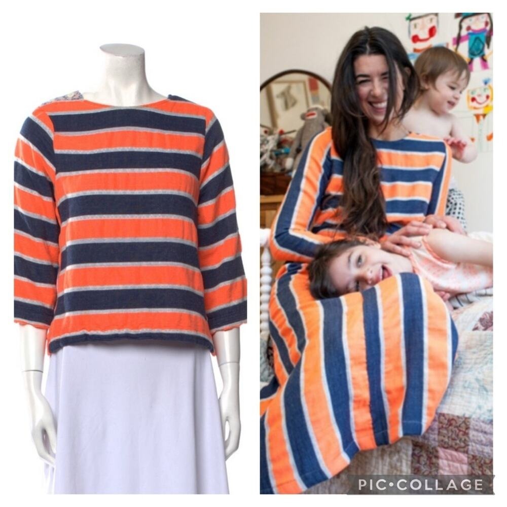 Ace & Jig Orange Blue Dockside Striped Shirt Short Sleeve Boxy Top S